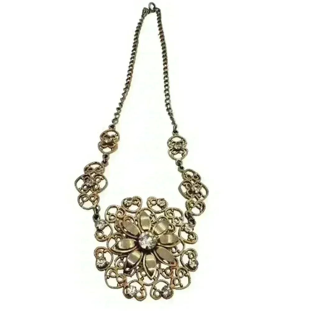 Vintage Necklace Filigree Daisy Flower Rhinestone Swedge Set Beau or  Judy Lee